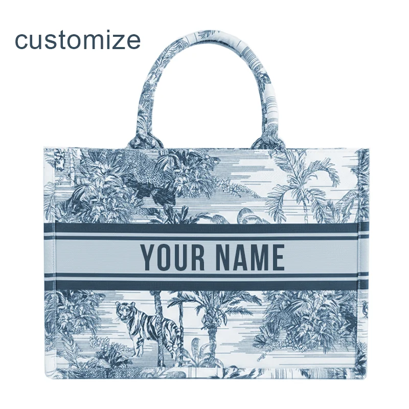 Personalized Custom Name Printed Canvas Tote Bags for Women Casual Large Capacity Ladies Shoulder Handbags for Shopping Travel image 4