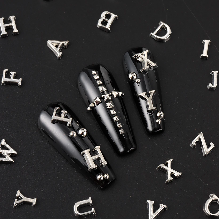 Sparkling letter bead Nail Charm - Slivery Alloy Alphabet & Number Nail Art Accessories for Women Y2K Sparkling Rhinestone Charm