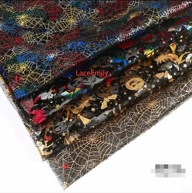 9 Colors Gold skull Rainbow spider web Lace Fabric Gold Pumpkin witch Mesh Tulle For Halloween DIY fabric, Gowns,  Decoration