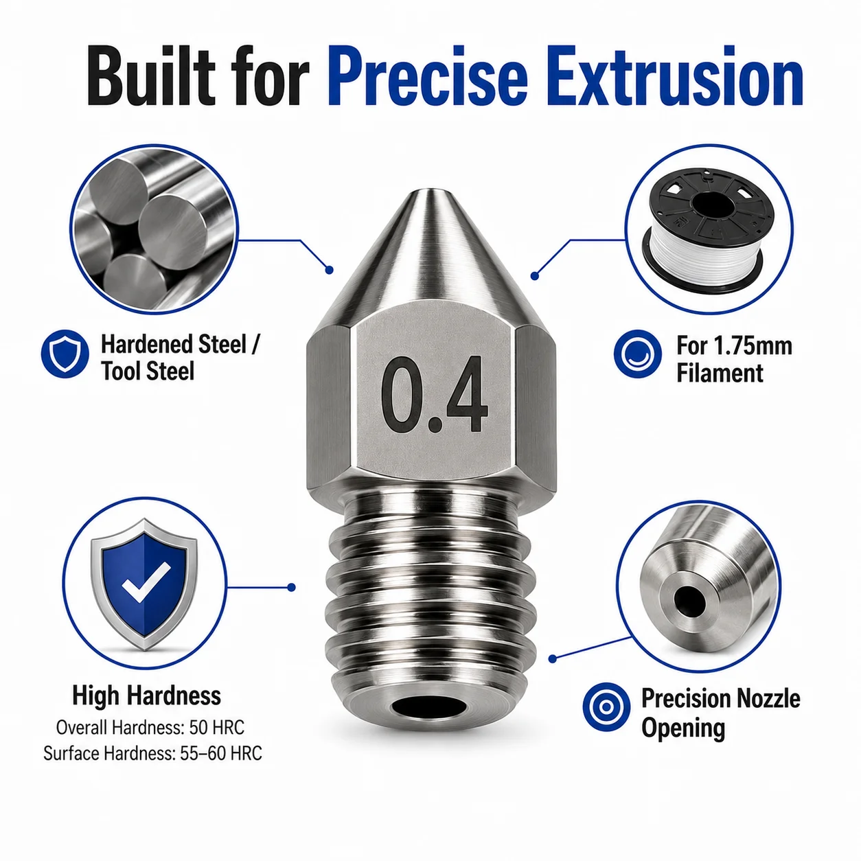 Hardened Steel Die Steel Nozzle for MK8 CR10 V6 M6 Thread Extruder Hotend Nozzle 1.75mm Filament view 5