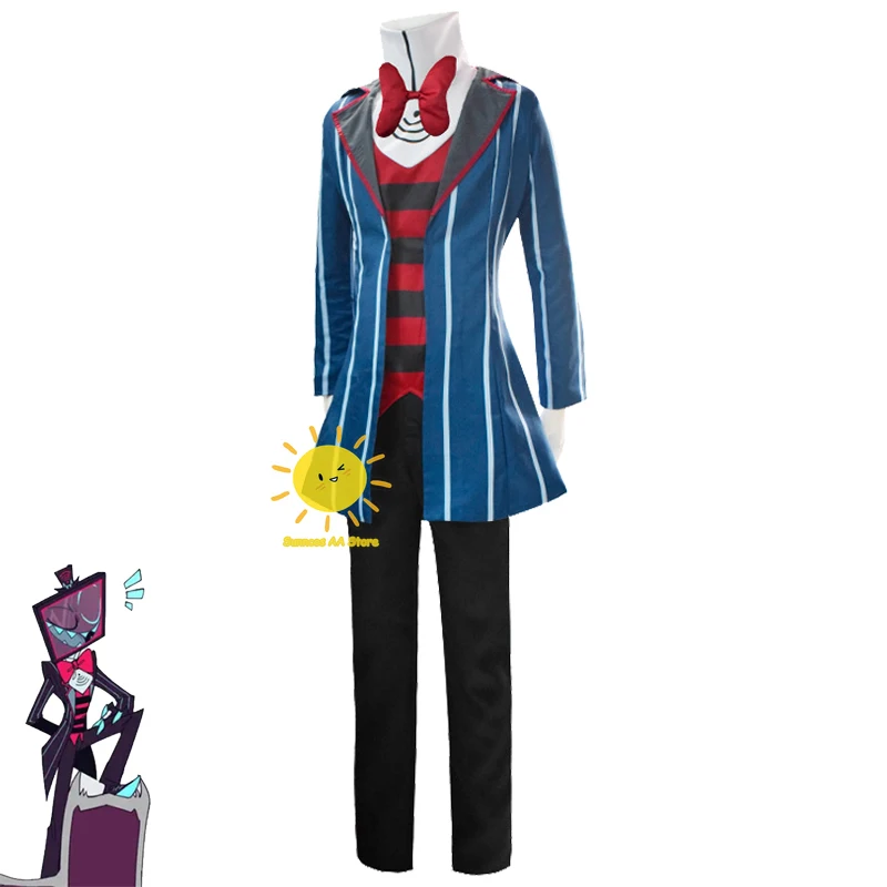 Anime Vox Cosplay Hazbin Cosplay Kostuum Hotel Vox Uniform Pak Halloween Vox Carnaval Kostuums Blauw Rood Pak Volwassen Mannen Kostuum