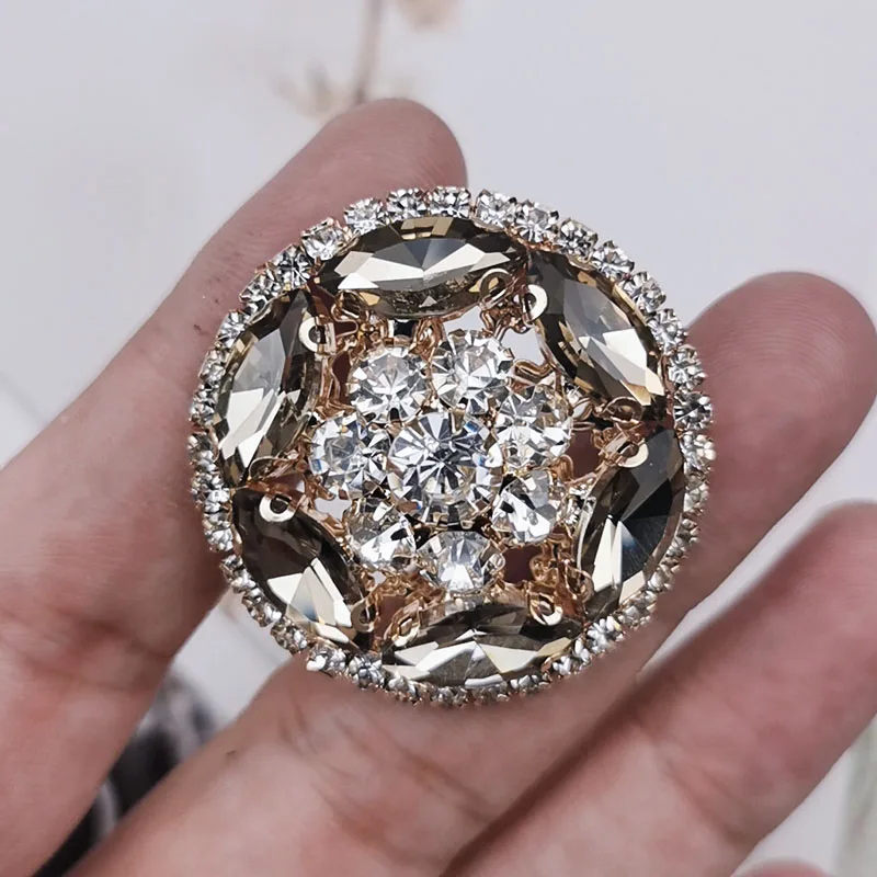 1pcs rhinestone round metal buttons shank for fur coat collar mink decorative accessories 38mm