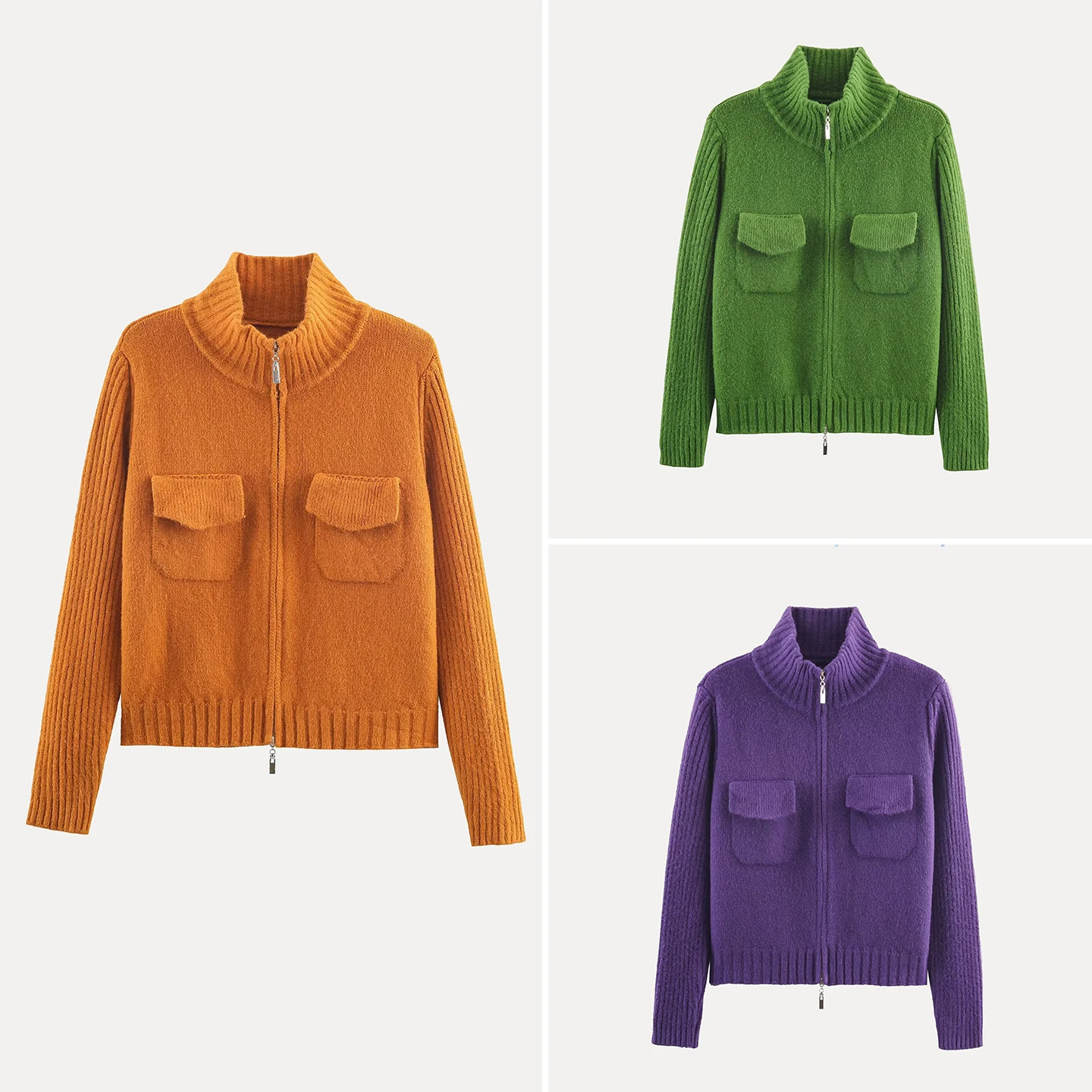 

Новинка зимы 2024, женская вязаная куртка с двойной молнией, универсальная верхняя одежда Personali Match, повседневная модная верхняя одежда Long Sve Stand Co...