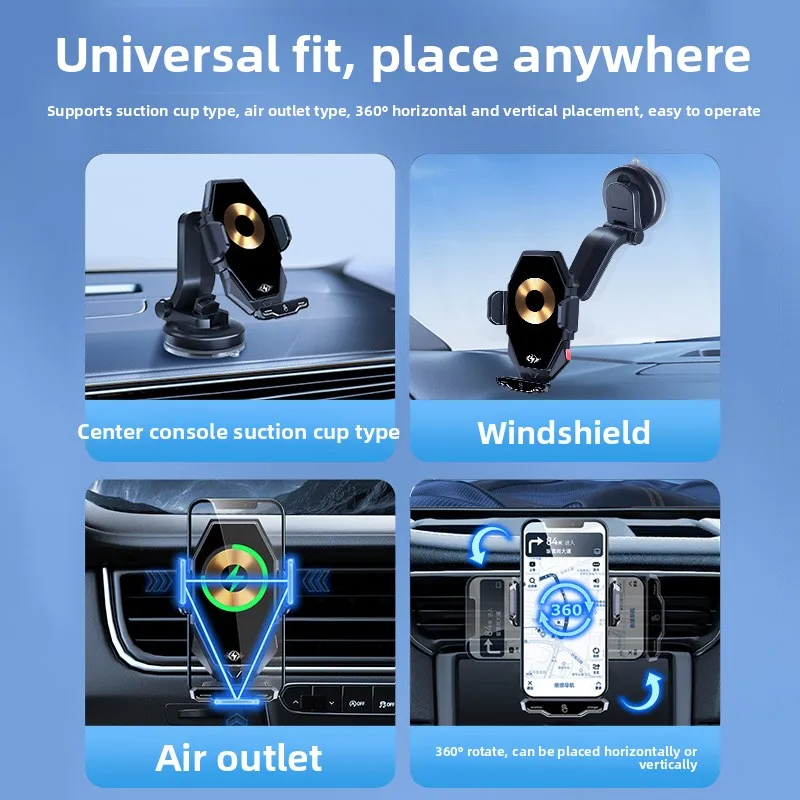 Auto Coil Qi Car Mount, 15W Wireless Charger, Moving Coil Alignment Vent Suction Holder for iPhone Samsung All Phones