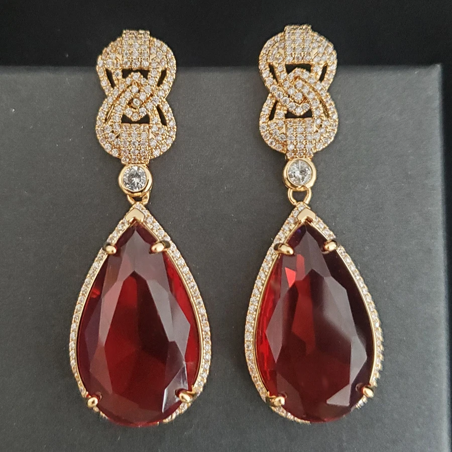 fashion cubic zirconia earrings for women elegant jewelry gala event party dangling earrings red yellow transparent teardrop