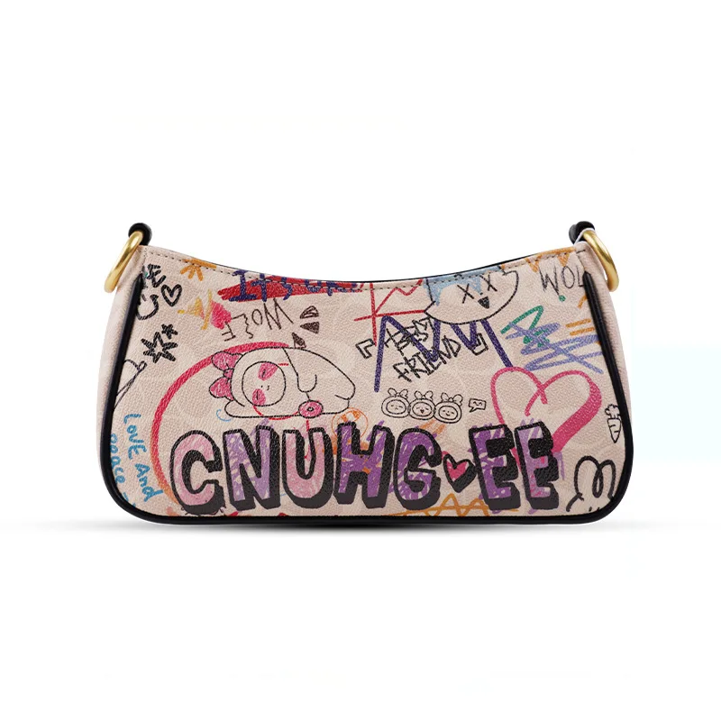 

Graffiti Bear Cartoon Print Square Bag Zipper 2024 New Underarm Bag VIP