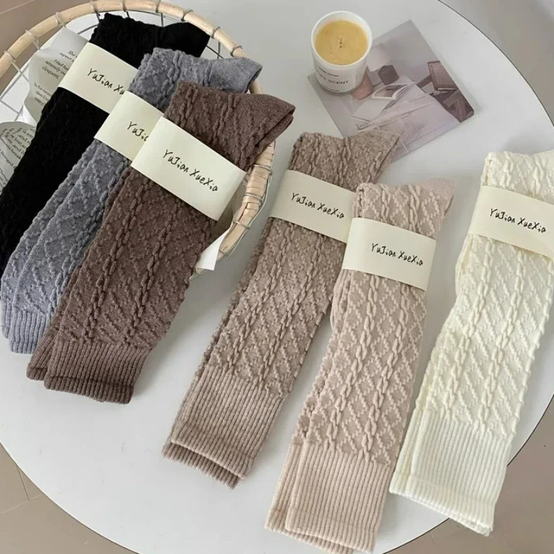 Retro Women Stockings New Fashion Autumn Casual Solid Color Japanese Style Warm Socks for Woman Soft Winter Knee High Socks Long