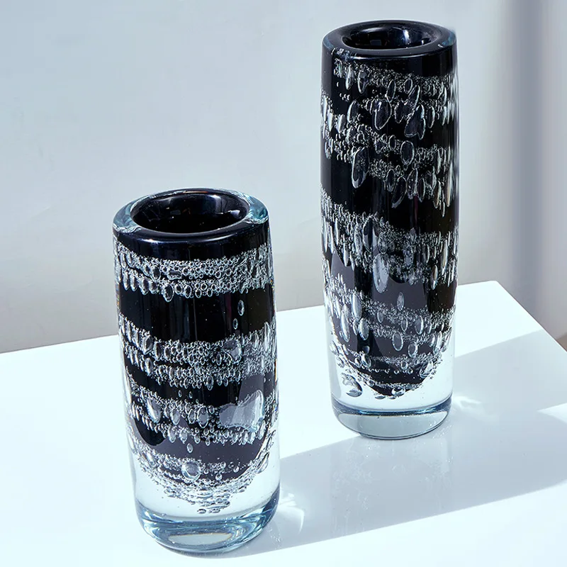 Nordic style creative black bubble pattern glazed vase home villa hotel model room handmade glazed vase