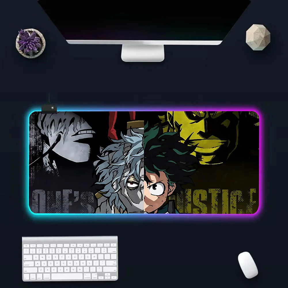 My Hero Academias RGB Pc Gamer Keyboard Mouse Pad Mousepad LED Glowing Mouse Mats Rubber Gaming Computer Mausepad