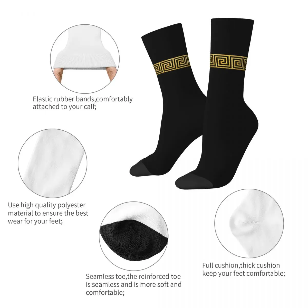 Gold Greek Key Trendy Socks Men Women Polyester Casual Socks High Quality Spring Summer Autumn Middle Tube Stockings Gifts