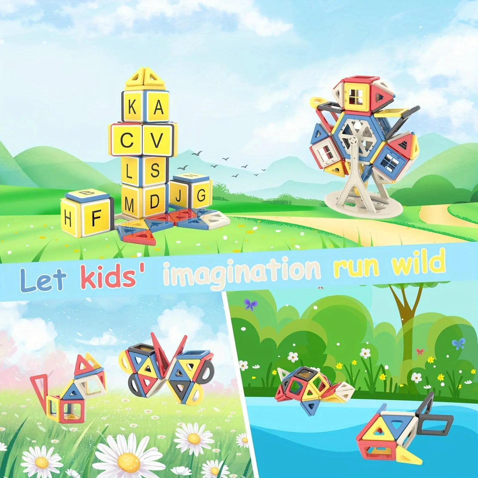 Mini-Größe, 183 Stück, magnetische Fliesen, 3D-Magnetbausteine-Set, pädagogisches Konstruktionsspielzeug für Jungen und Mädchen, STEM