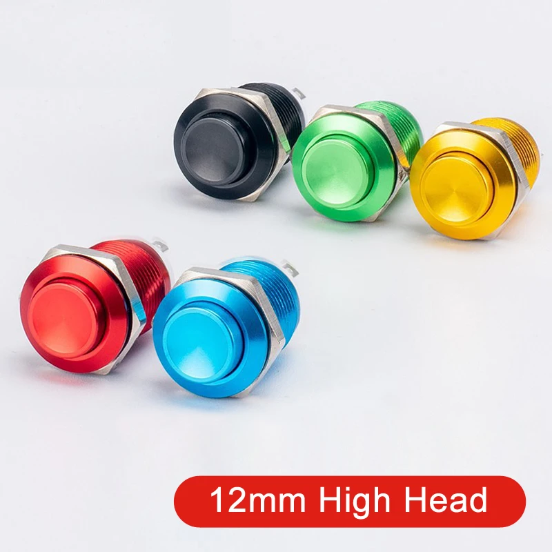 2 sztuki 12mm metalowy przełącznik wciskany utlenionego koloru samoresetowanie/natychmiastowy Reset płaska główka/wysoka 2 szpilki wodoodporne normalnie otwarte