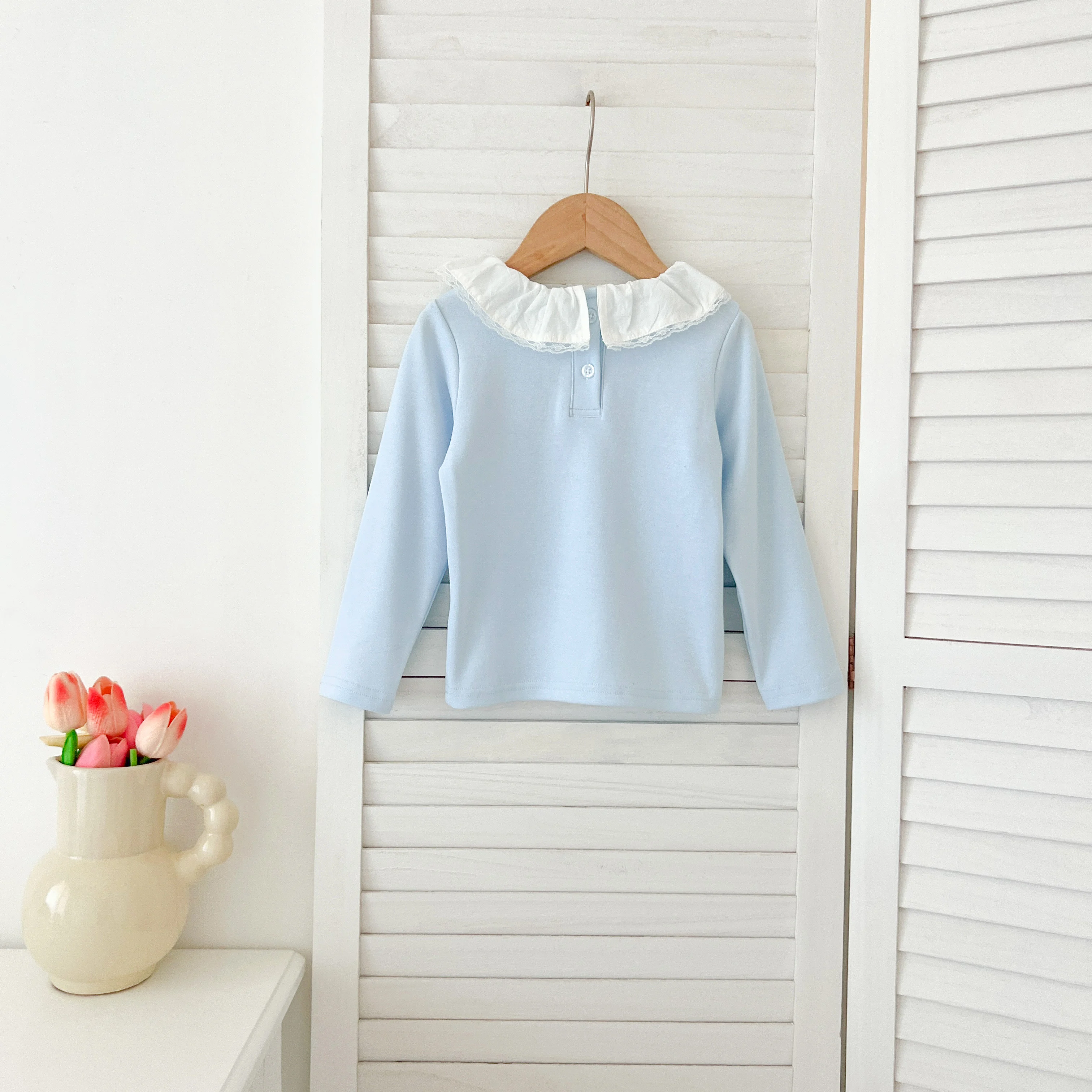 1-6Yrs Baby Kleidung Frühling Infant Mädchen Langarm T-shirts Spitze Lotus Kragen Prinzessin Kinder Bodenbildung Shirt Kleinkind Baumwolle Tops – Detail 15