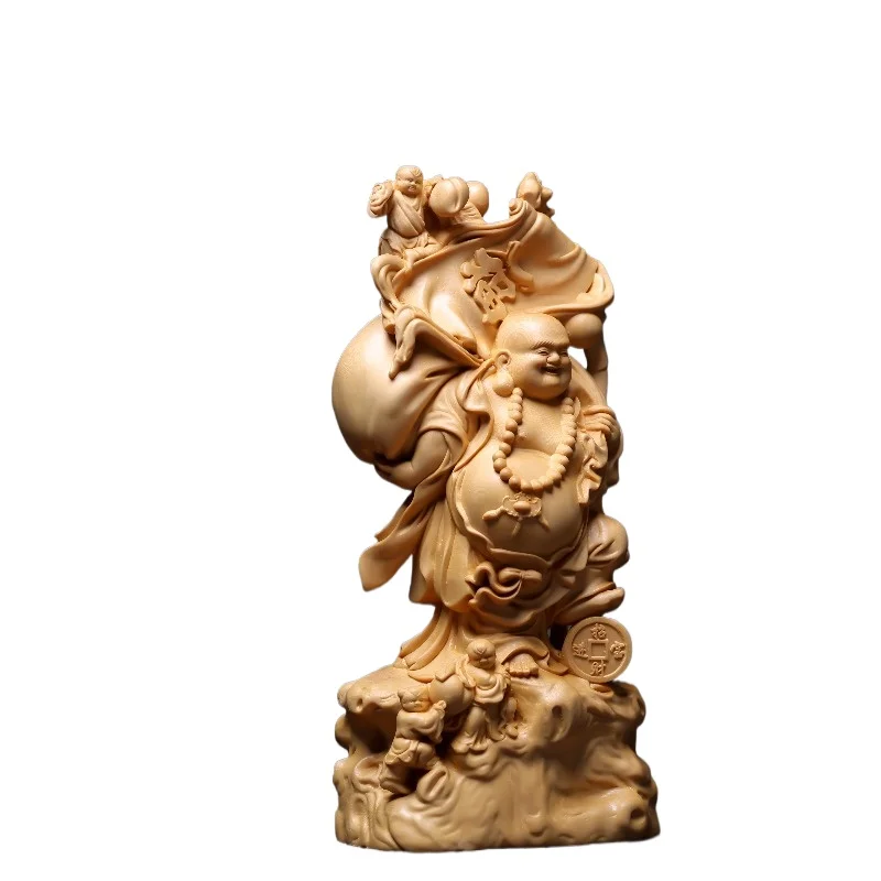 Hand-Carved Hinoki Wood Maitreya Buddha Statue - 11