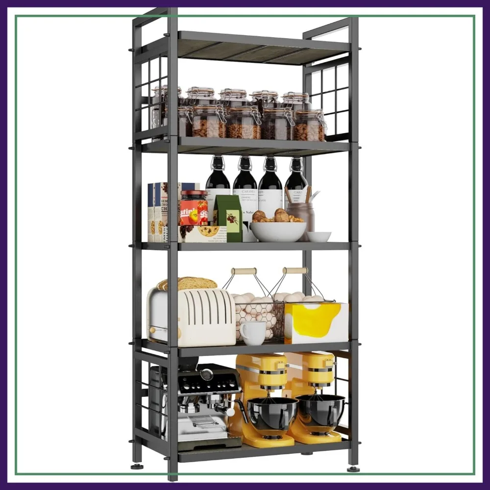 

5-Tier Heavy Duty Storage Shelves with Wooden Boards, 750LB Capacity, Adjustable Metal Shelving Unit for Kitchen, Garage, Bathroom, Laundry, Black