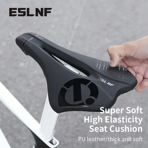 ESLNF Bicycle Saddle PU Comfortable Mountain Road Bike Saddle Non-slip Shock Absorbing Hollow Breathable Cushion Bike Parts