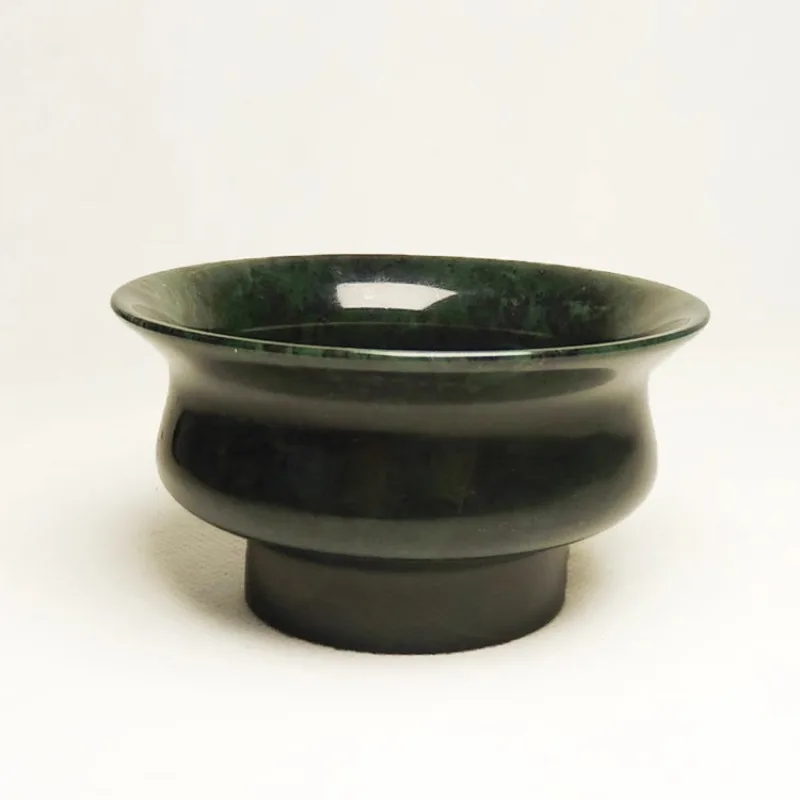 Natural Dark Green Jade Tea Cup Large Mouth Cup Water Cup Medicine King Stone Tea Bowl Wine Glass