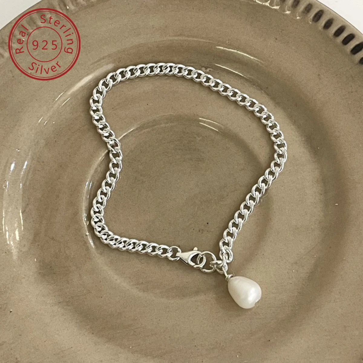 925 silver natural freshwater pearl tank chain bracelet, Korean ins niche minimalist style design, versatile daily commuting