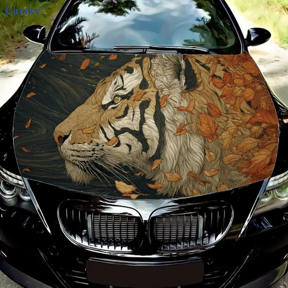 Fallen leaf tiger print,car hood stickers,PVC waterproof Self adhesive car hood sticker,car hood decoration protection stickers,