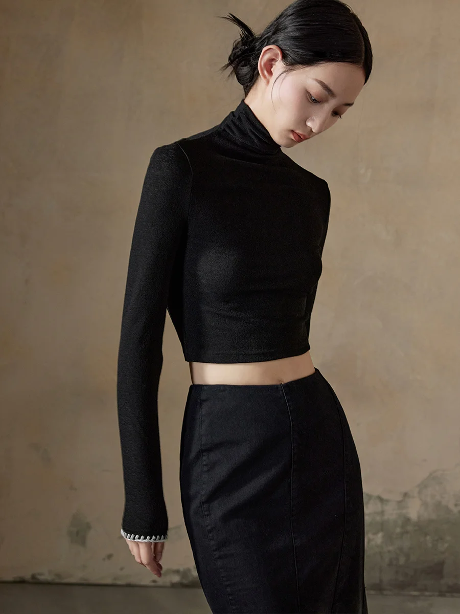 

ONMOON Женский приталенный шерстяной вязаный топ с высоким воротником ort Sve Long Sve Base irt Осень Зима Faion Commute Sle