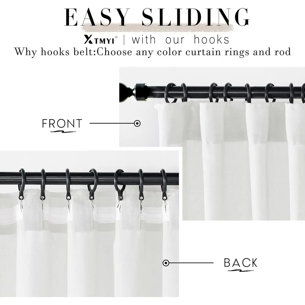 120 Inch Semi-Transparent Linen Cotton Blend Curtains, 2-Panel Set with Clip Rings, XL Rod Pocket, 50x120