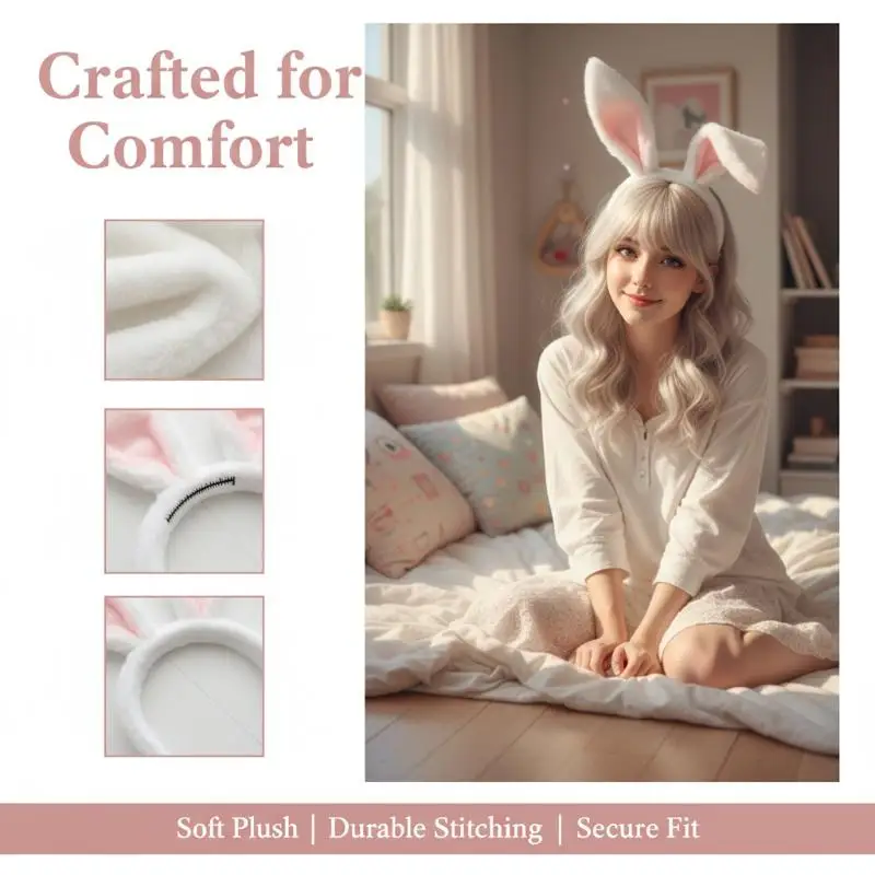 Rabbit Ears Headband 1Pcs Plush Faux Fur Bunny Hairband for Party Costume Cosplay Decor Girls Gifts
