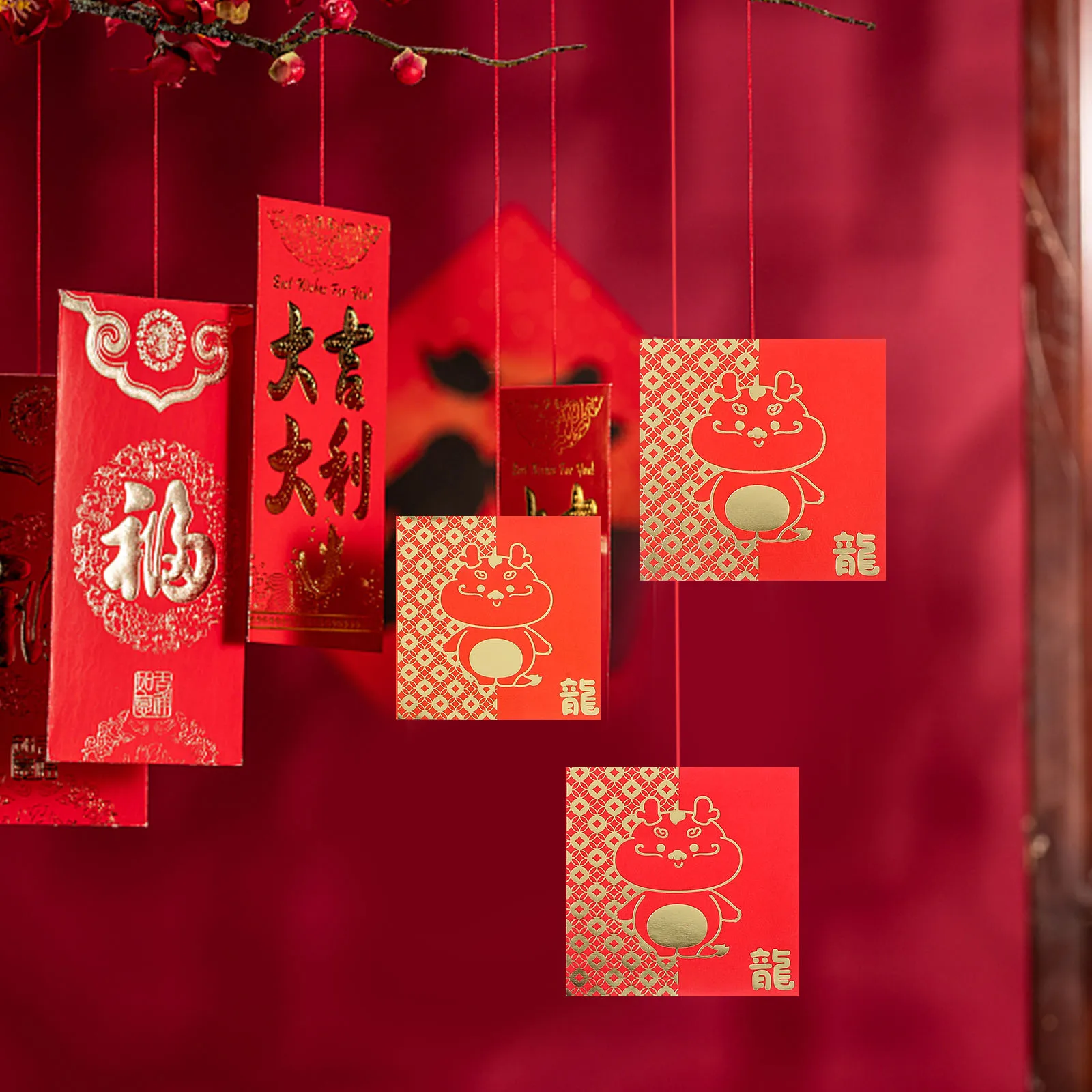 24Pcs 2024 Chinese New Year Spring Festival Red Envelopes Dragon Hongbao Lucky Money Gift Red Packet Festivals Blessing