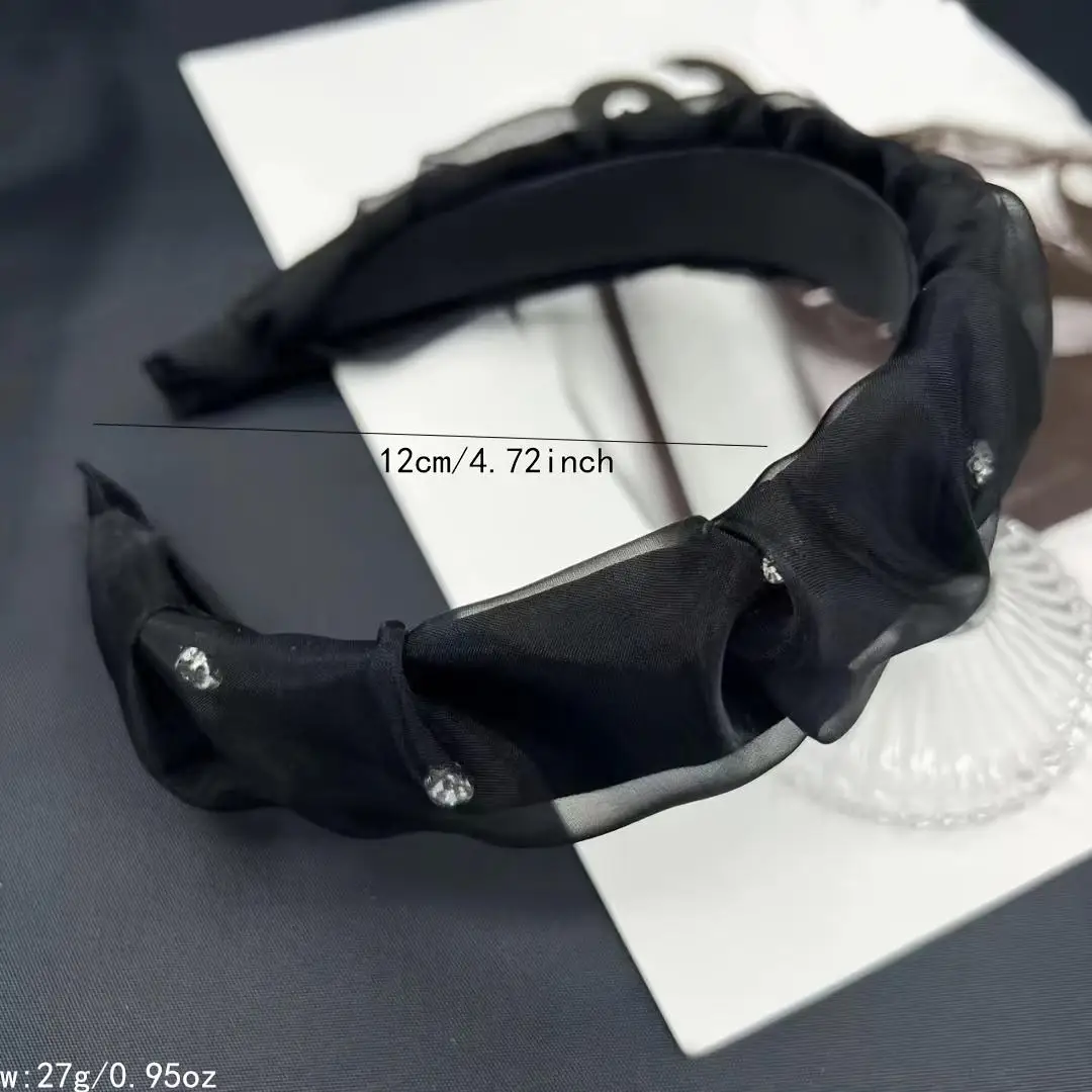 1 шт. женская сетчатая черно-белая широкая повязка для волос с бриллиантами, простая и элегантная для повседневных вечеринок