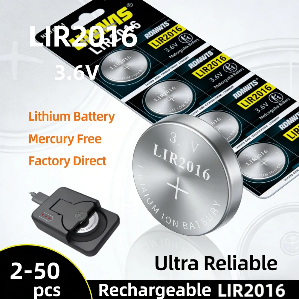 

Rechargeable LIR2016 3.6V Lithium Button Battery Replace CR2016 LM2016 for Watches Remotes & Toys