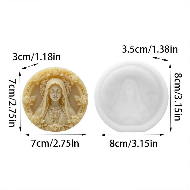 Virgin Mary Round Relief Candle Mold Religious Theme Scented Candle Plaster Silicone Mold