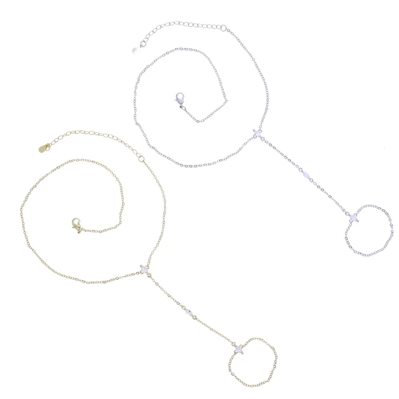 2025 Nuovo geometrico Marquise Cubic Zirconia CZ pavimentato Doppio polso Bracciale a catena a mano Semplice moda Donna Dito Schiavo Gioielli