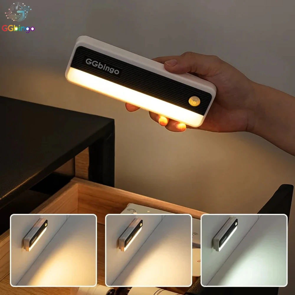 GGbingo Bureauleeslamp Kastlamp Bewegingsmelder Nachtlampje 3 Kleuren Verlichting Voetverlichting Draagbare Wandlamp 2700K