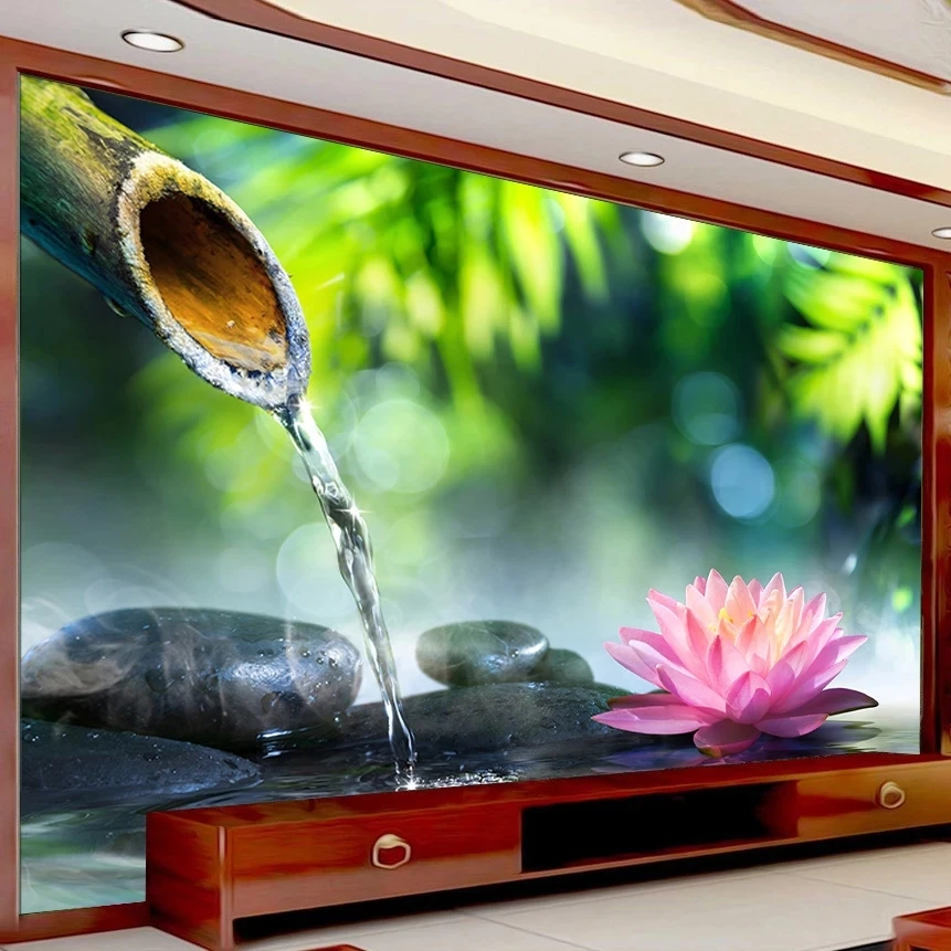 Custom 3D Bamboo Stone Lotus Bedroom Mural self-adhesive Wallpaper Living room sofa TV background wall restaurant study Hotel 8d