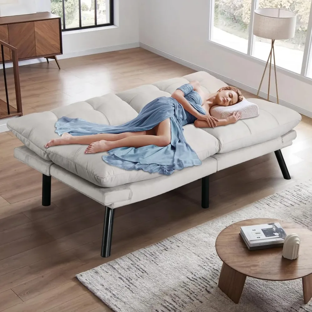 67 أريكة سرير فوتون مخملية مع مسند ظهر قابل للتعديل وإسفنج الذاكرة لغرفة المعيشة وغرفة النوم #3