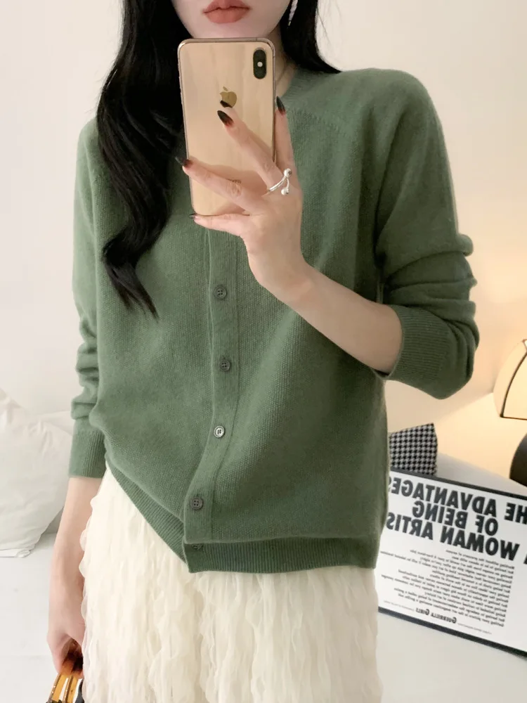 

Retro Solid Color Long Sleeve Knit Cardigan Women Fashion Temperament O-Neck Single Breasted Sweater Coat New Versatile Warm Top