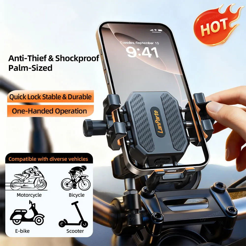 

Motorcycle Phone Mount with 15W Wireless Charger & 36W USB C Charger Shockproof Bike Bicycle Scooter Phone Holder Stand