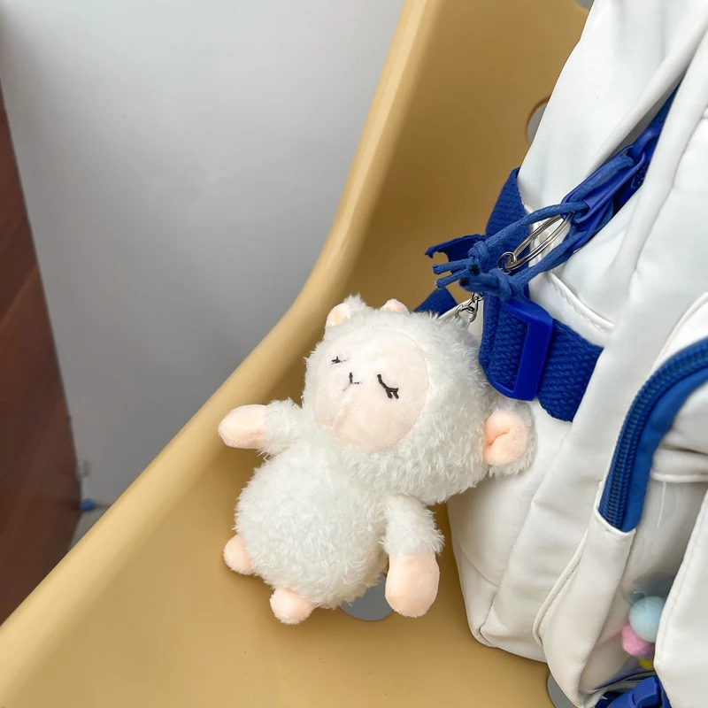 Porte-clés pendentif mouton de dessin animé, porte-clés anti-perte, petit agneau en peluche, accessoires de sac à dos