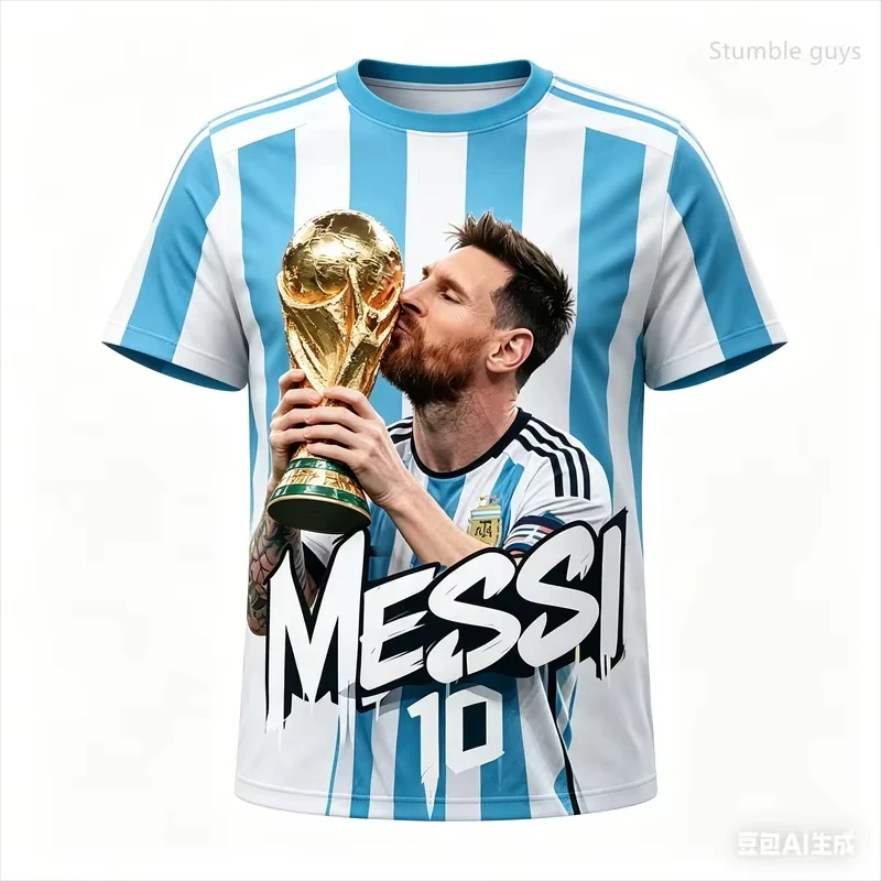 2026 Summer Men Gym Fitness Messi Football Printed T-shirt Short Sleeve Casual Sports Jersey Kids Boys Street Tee Outdoor Wear