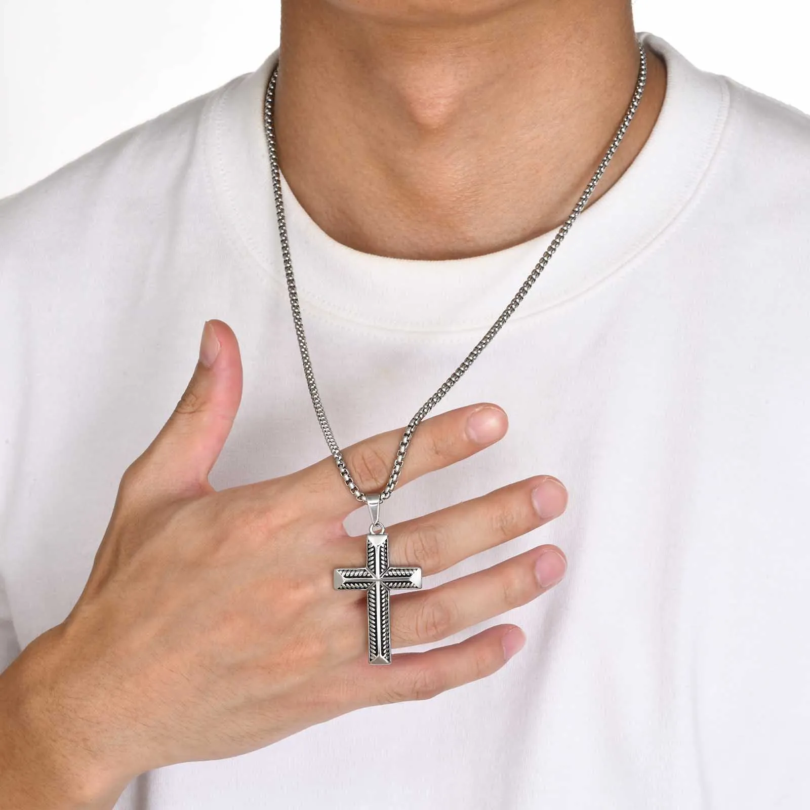 Cool Stylish Cross Necklaces for Men, Waterproof Stainless Steel Prayer Religious Cross Pendant Collar, Christian Jewelry