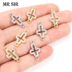 10pcs Openwork Cross Alloy Charms Connectors Inlaid Rhinestone Crystal Gold/Silver Color Metal Pendant Catholic Jewelry Findings