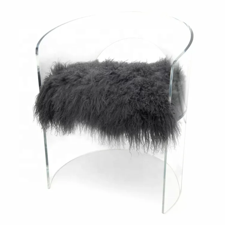 Luxury Acrylic Arm Chair Acrylic Dining Chair Acrylic Makeup Chair in Clear with Fur Decoration for Hotel Home Restaurant