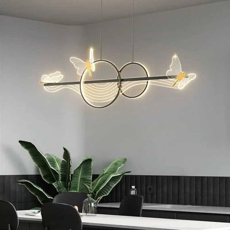 Lámpara colgante LED de lujo nórdica para restaurante, colgante para el salón Rectangular moderno, luz colgante de mariposa para estudio creativo