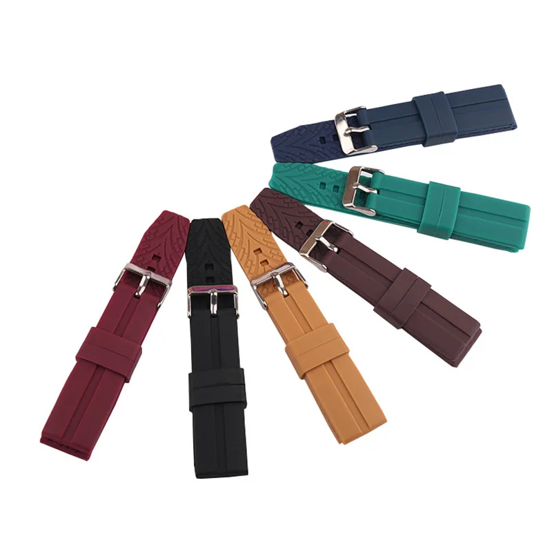 إكسسوارات الساعة حزام مطاط السيليكون بلون الحلوى 22 ملم بإبزيم دبوس للرجال والنساء سوار معصم رياضي مقاوم للماء