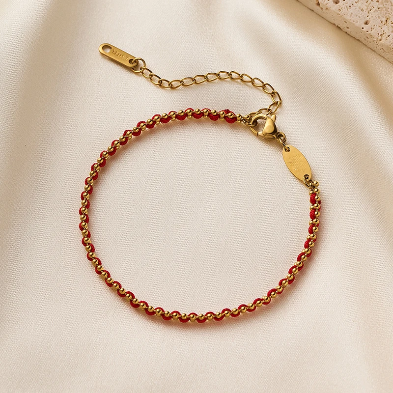 ANENJERY 316L Stainless Steel Black Red Line Gold Color Bracelet for Women Men Fashion Simple Hot Jewelry Gifts Wholesale