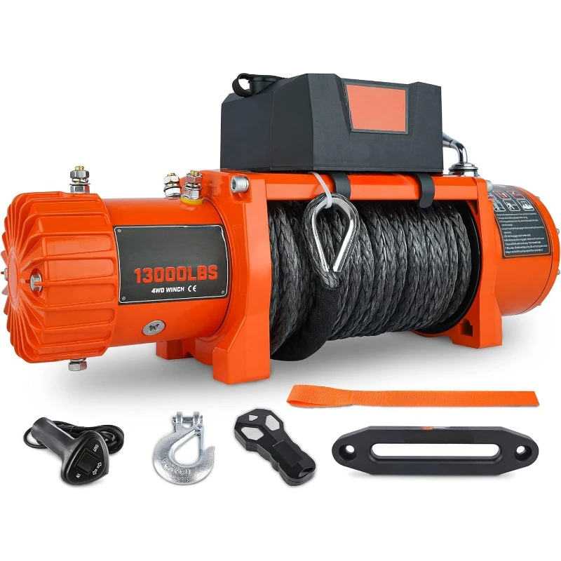 

12V 13000-lb Load Capacity Electric Truck Winch Kit Synthetic Rope, Waterproof Off Road Winch for,Truck,SUV with Wirless,NEW