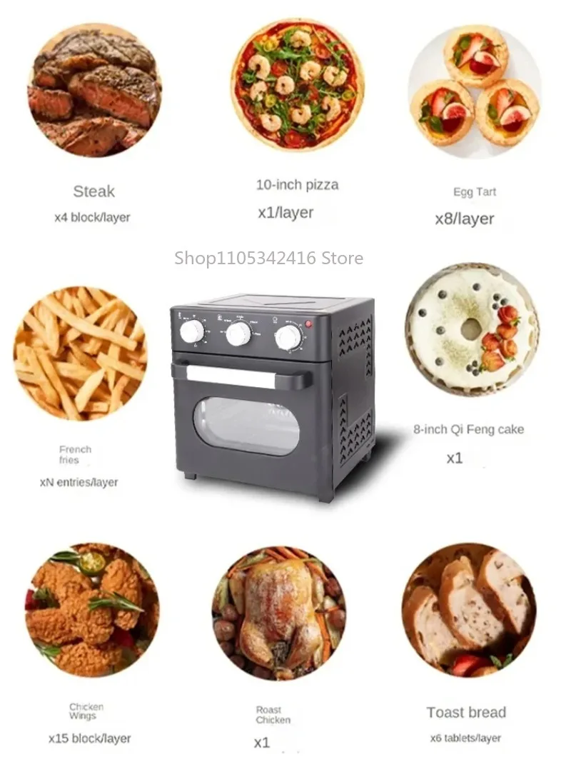 Compact 1200W 16L Electric Air Fryer Oven, Multifunctional Timing Baking Appliance for Home Kitchen Pizza & Daily Cooking Use