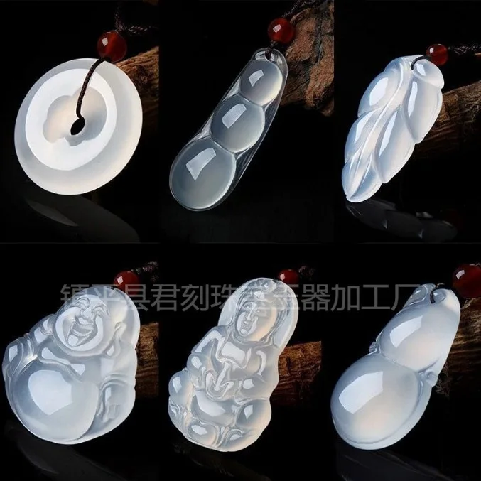 

Высокое качество жадеит белый халцедон AvalokiteśVara кулон Будда Мир натуральный нефрит ожерелье