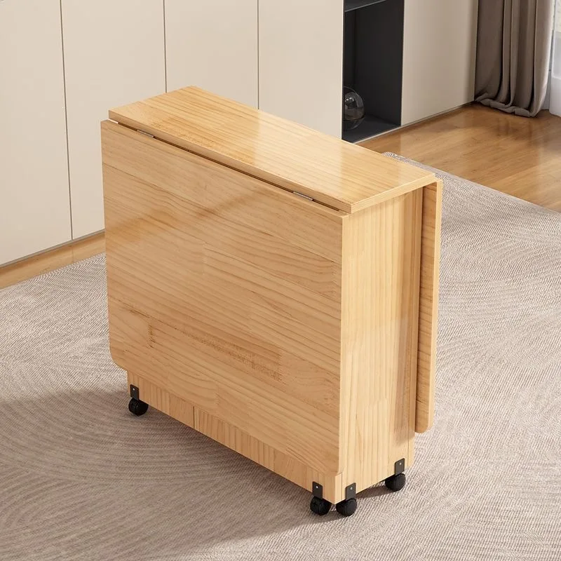 Pure solid wood folding dining Small apartment dining Mobile multi-functional rectangular dining Simple