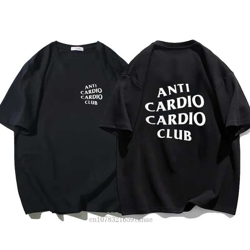 Men Clothes Plus Size Anti Cardio Club T Shirt Gym Life Letter Print T-Shirt Cotton Tshirt for Women Oversize Male Tee Summer