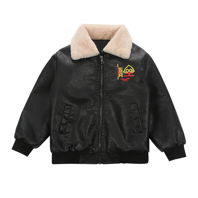 

Fleece Warm Thermal Leather Jacket for Boys Cute Cartoon Kids Winter Coat Children's Clothes